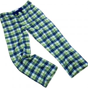 Brushed Cotton Green and Navy Check PJ Bottoms with Navy Tie