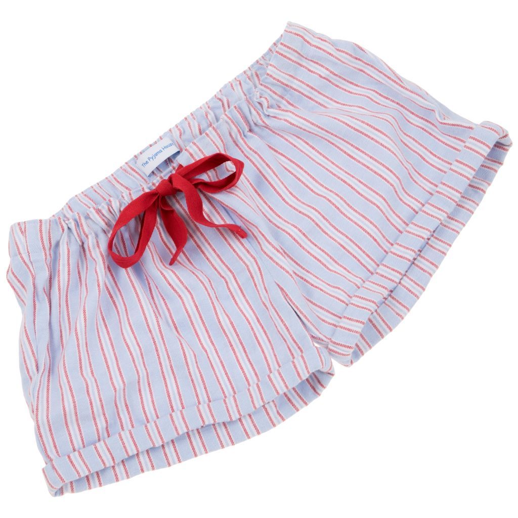 Pale Blue and Red Stripe Brushed Cotton Sleep Shorts