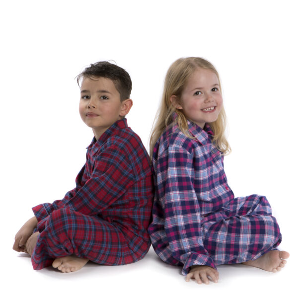 Twins in his n her check pyjamas