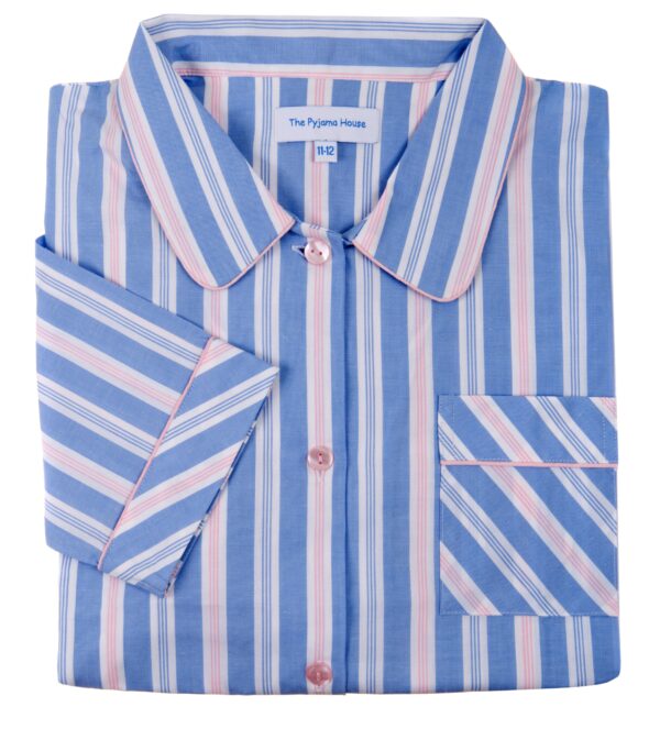 pale blue and pink check pyjamas for girls - close up