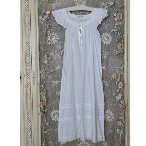 Margo white cotton nightdress on hanger with capped sleeves by Powell Craft in Cornwall