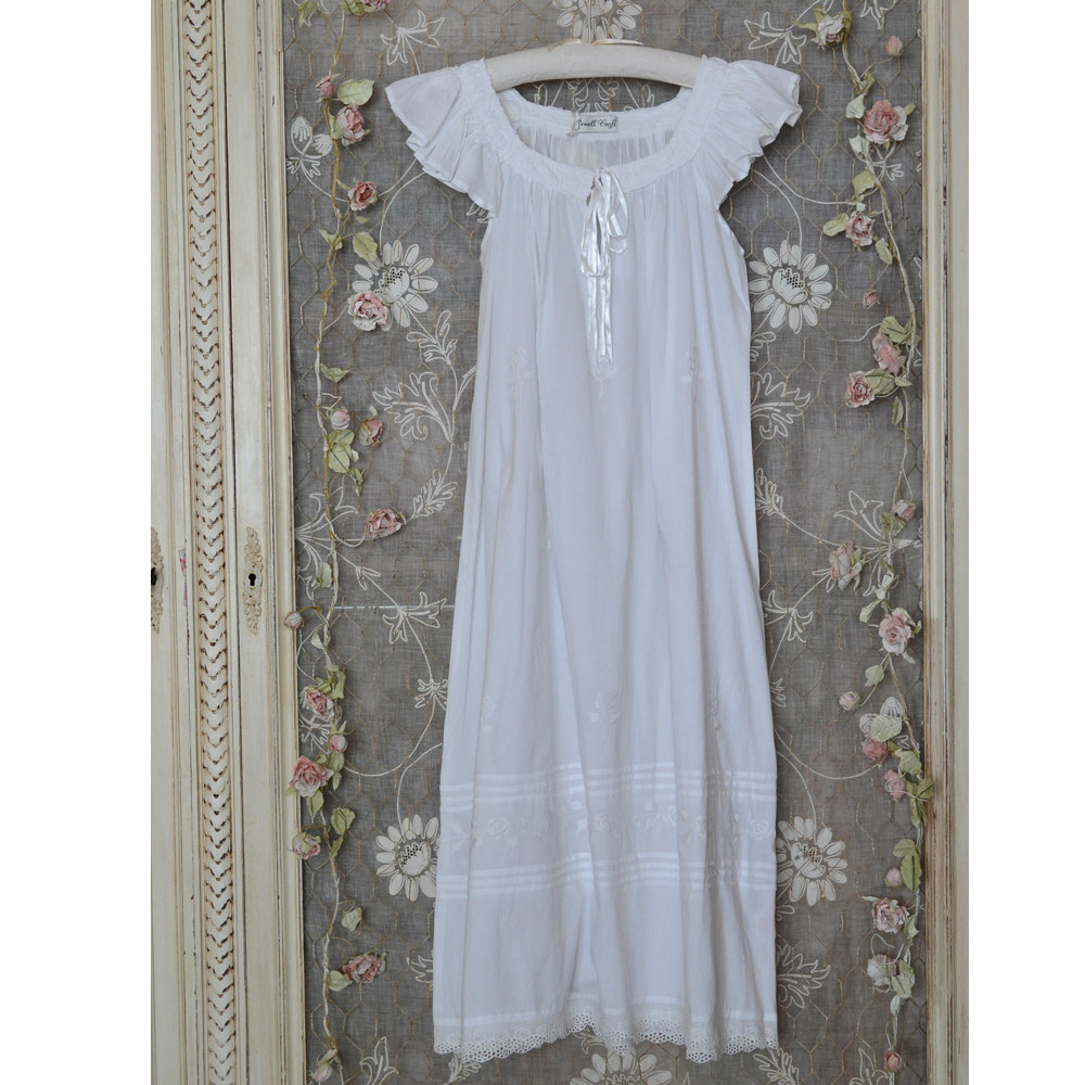 Margo white cotton nightdress on hanger with capped sleeves by Powell Craft in Cornwall
