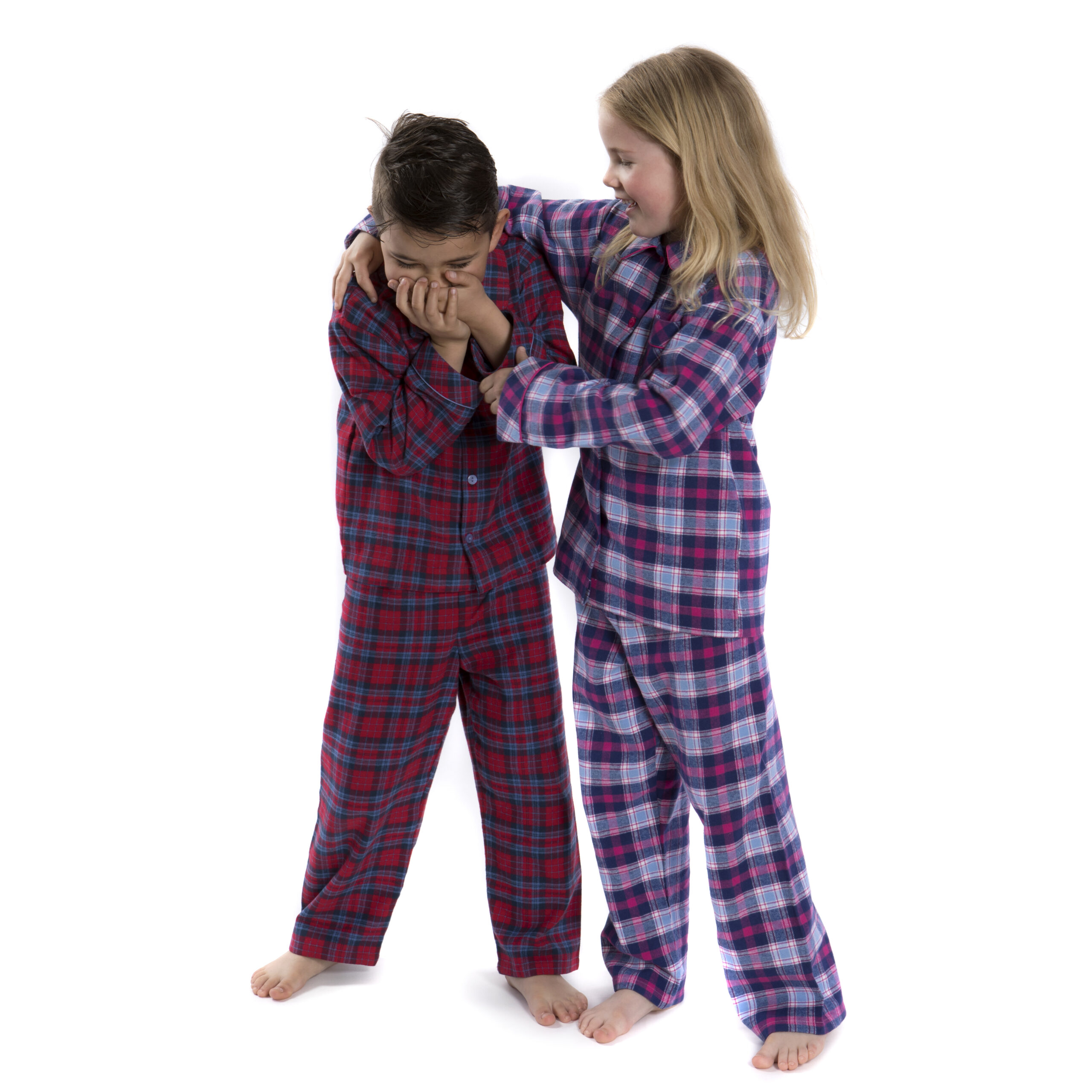 Boys Pyjamas in Brushed Cotton Red and Navy Tartan - The Pyjama House