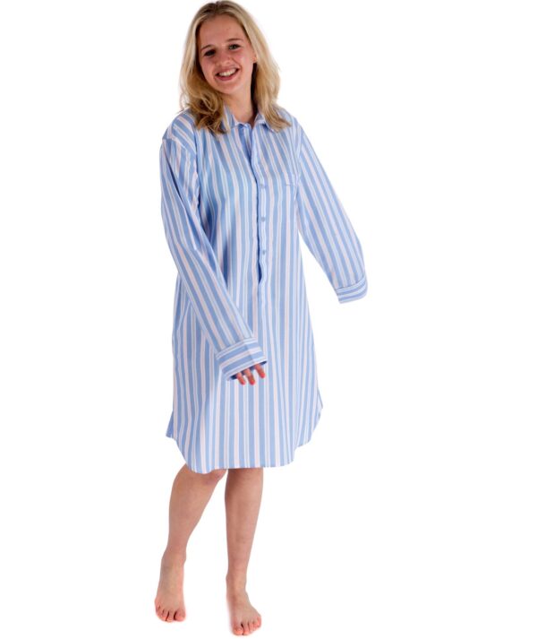 Fine Cotton Pale Blue and Pink Striped Nightshirt