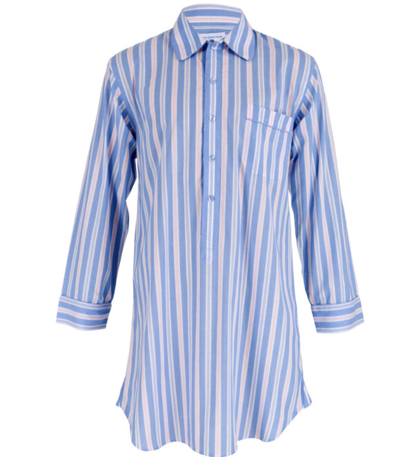 fine cotton nightshirt in pale blue and pink stripe