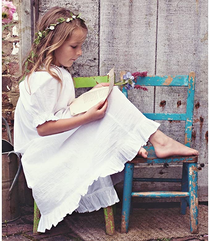 Powell craft child's white cotton nightie with puffed sleeves and frilled hem