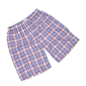 Pale blue and red check fine cotton Bermuda style Pyjama Shorts for older boys and men by The Pyjama House