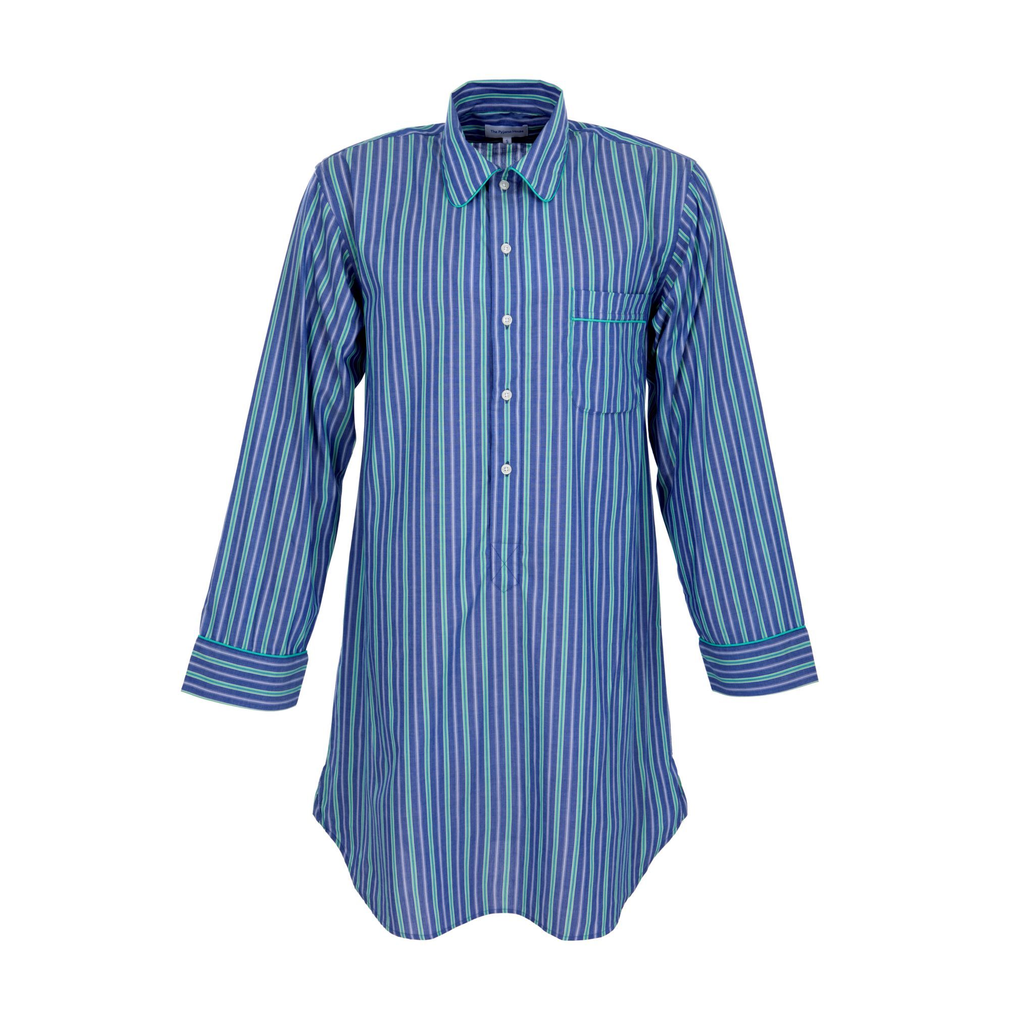 Adult nightshirt in deep blue and green stripe