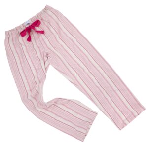 Pyjama Bottoms with adjustable tie waist in raspberry and cream striped soft brushed cotton.