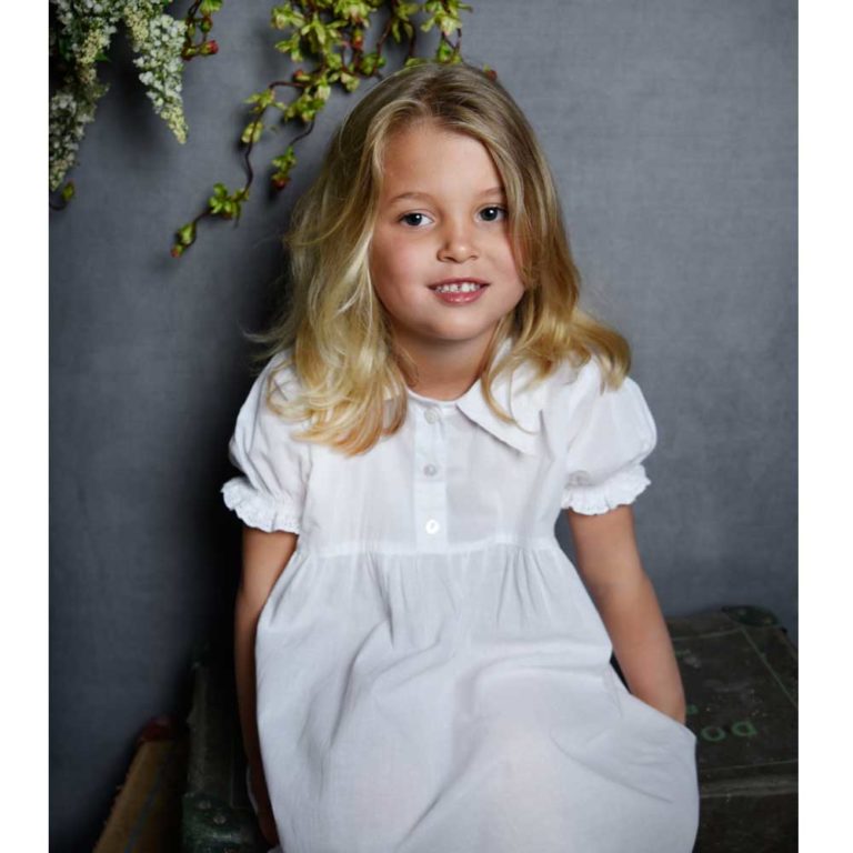 Girls Nightie - White Cotton Short Sleeved Nightdress with Collar, by ...