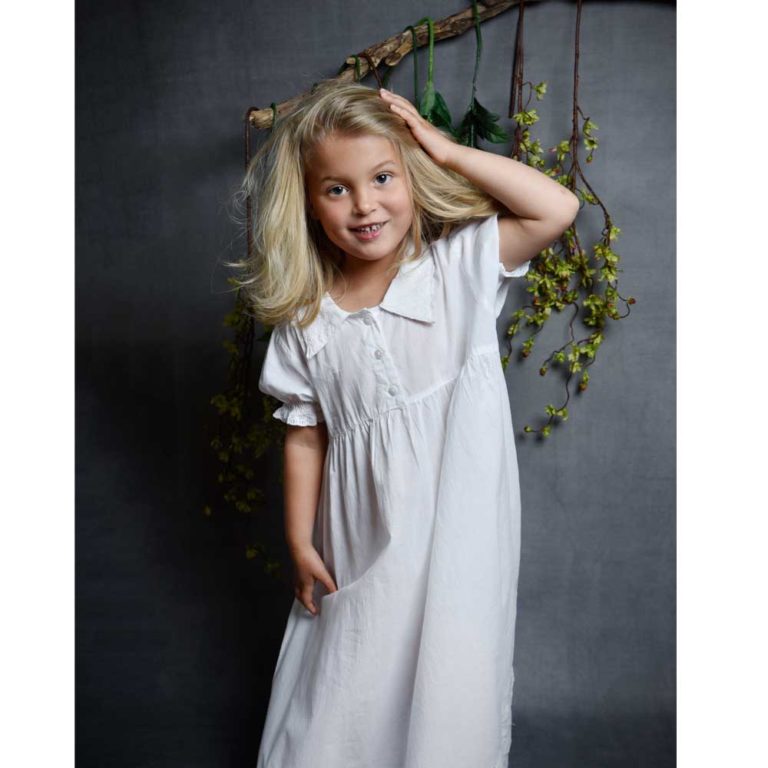 Girls Nightie - White Cotton Short Sleeved Nightdress with Collar, by  Powell Craft - The Pyjama House