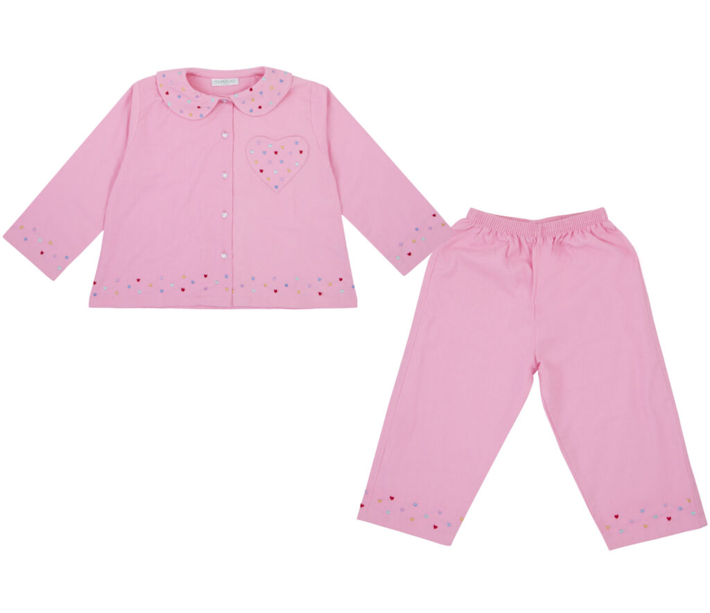 Heart embroidered pink pyjamas