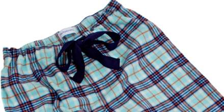 Mint and Navy Blue PJ bottoms with Navy tie (Close up)