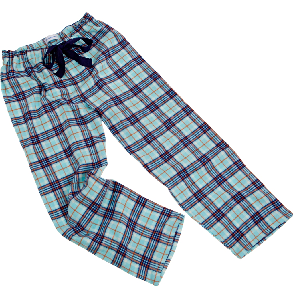 Mint and Navy Check Brushed cotton PJ bottoms with drawstring