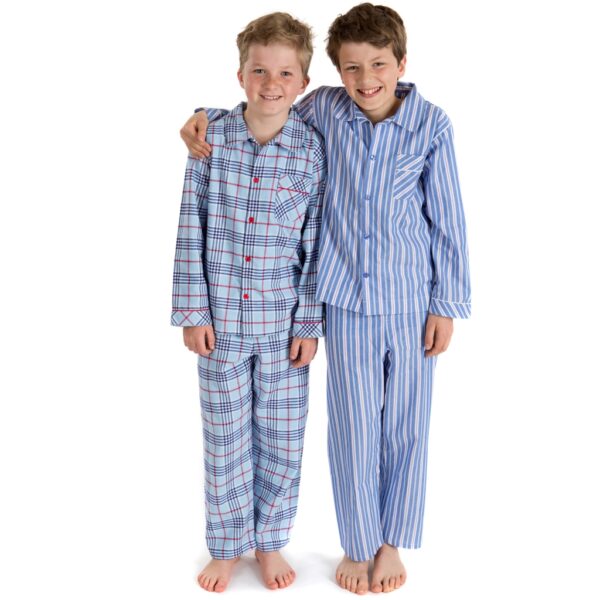 Boys in striped cotton pyjamas (right hand side)