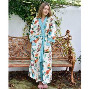 Ladies Dressing Gown with turquoise birds