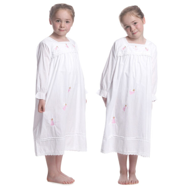 Girls Nightie - White Cotton Long Sleeved Angel Nightdress by Powell ...