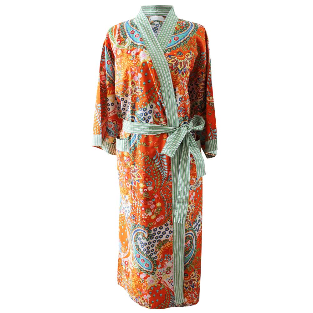 Cotton Kimono Robe Dressing Gown Animal Block Print Bridesmaid Robe Summer  Nightwear One Size